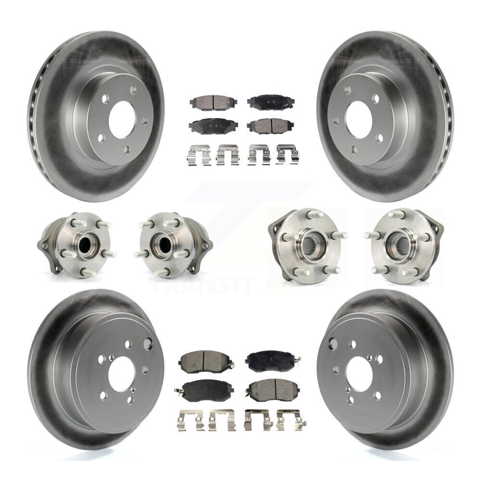 Front Rear Hub Bearings Assembly Coated Disc Brake Rotors And Semi-Metallic Pads Kit (10Pc) For 2011 Subaru Impreza Outback Sport 2.5i Premium KBB-111650