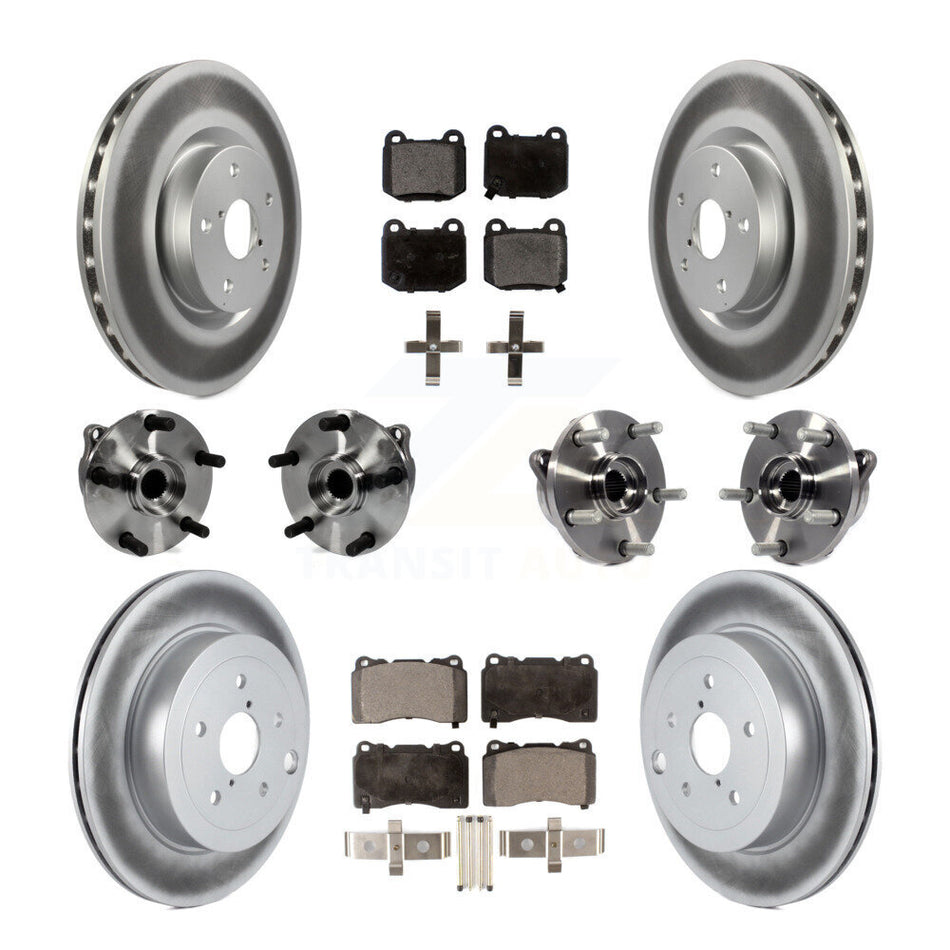 Front Rear Hub Bearings Assembly Coated Disc Brake Rotors And Semi-Metallic Pads Kit (10Pc) For 2008-2012 Subaru Impreza WRX STI KBB-111656