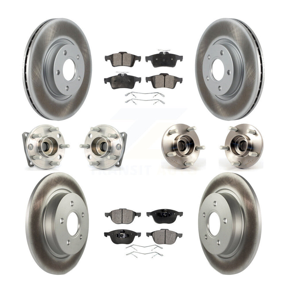 Front Rear Hub Bearings Assembly Coated Disc Brake Rotors And Semi-Metallic Pads Kit (10Pc) For 2005-2010 Volvo S40 V50 With 300mm Diameter Rotor AWD KBB-111663