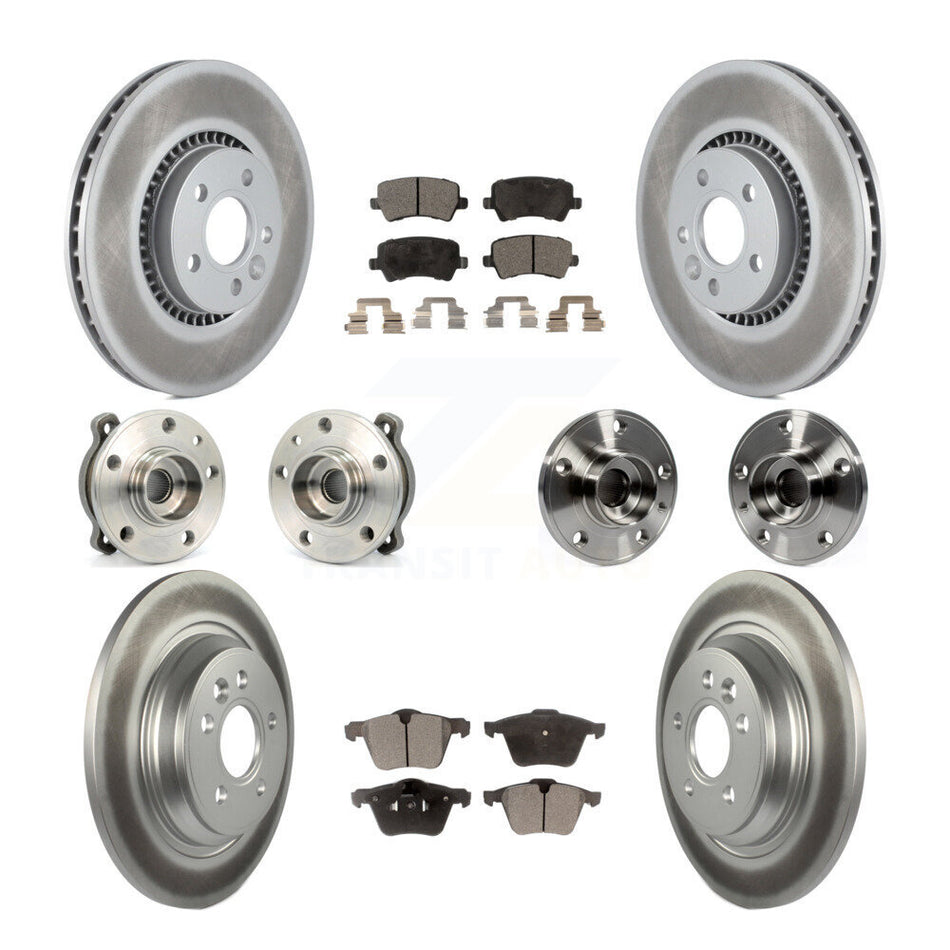 Front Rear Hub Bearings Assembly Coated Disc Brake Rotors And Semi-Metallic Pads Kit (10Pc) For Volvo S60 V60 Cross Country KBB-111664