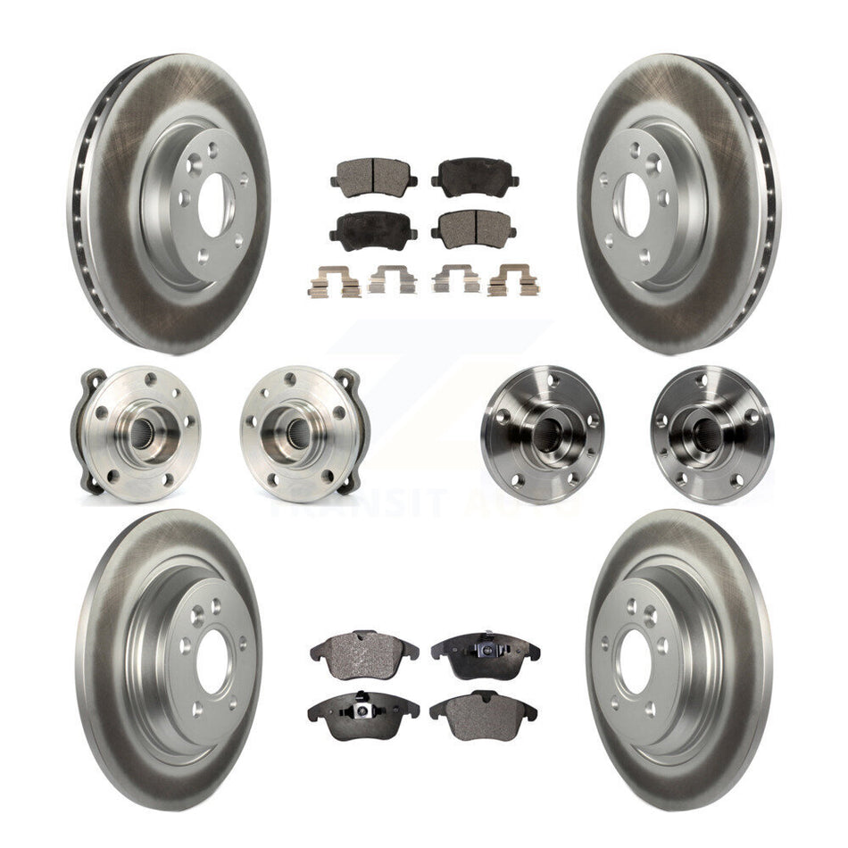 Front Rear Hub Bearings Assembly Coated Disc Brake Rotors And Semi-Metallic Pads Kit (10Pc) For 2013-2014 Volvo S60 3.0L With 300mm Diameter Rotor KBB-111665