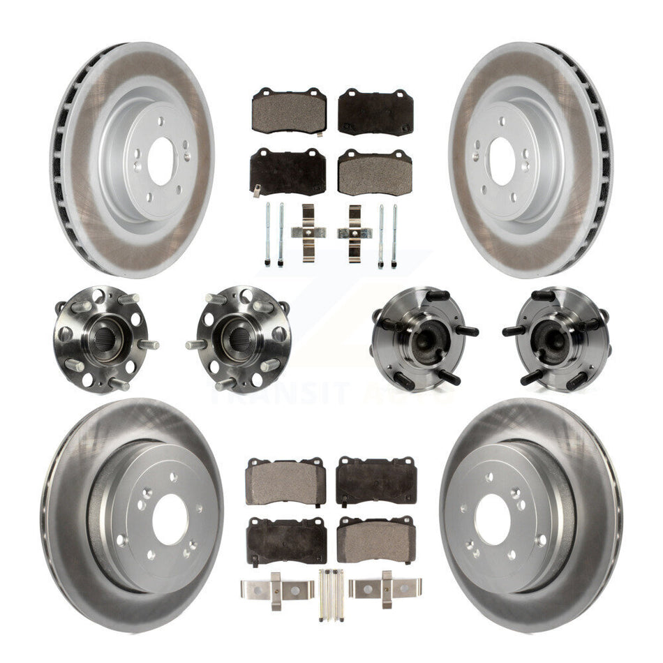 Front Rear Hub Bearings Assembly Coated Disc Brake Rotors And Semi-Metallic Pads Kit (10Pc) For Hyundai Genesis Coupe KBB-111666