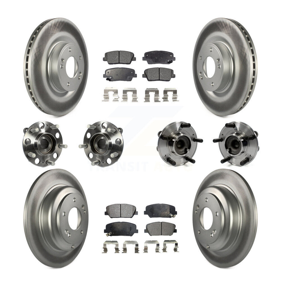 Front Rear Hub Bearings Assembly Coated Disc Brake Rotors And Semi-Metallic Pads Kit (10Pc) For Hyundai Genesis Coupe KBB-111667