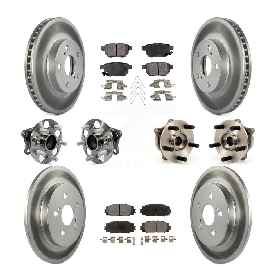Front Rear Hub Bearings Assembly Coated Disc Brake Rotors And Semi-Metallic Pads Kit (10Pc) For Toyota Prius Plug-In KBB-111681