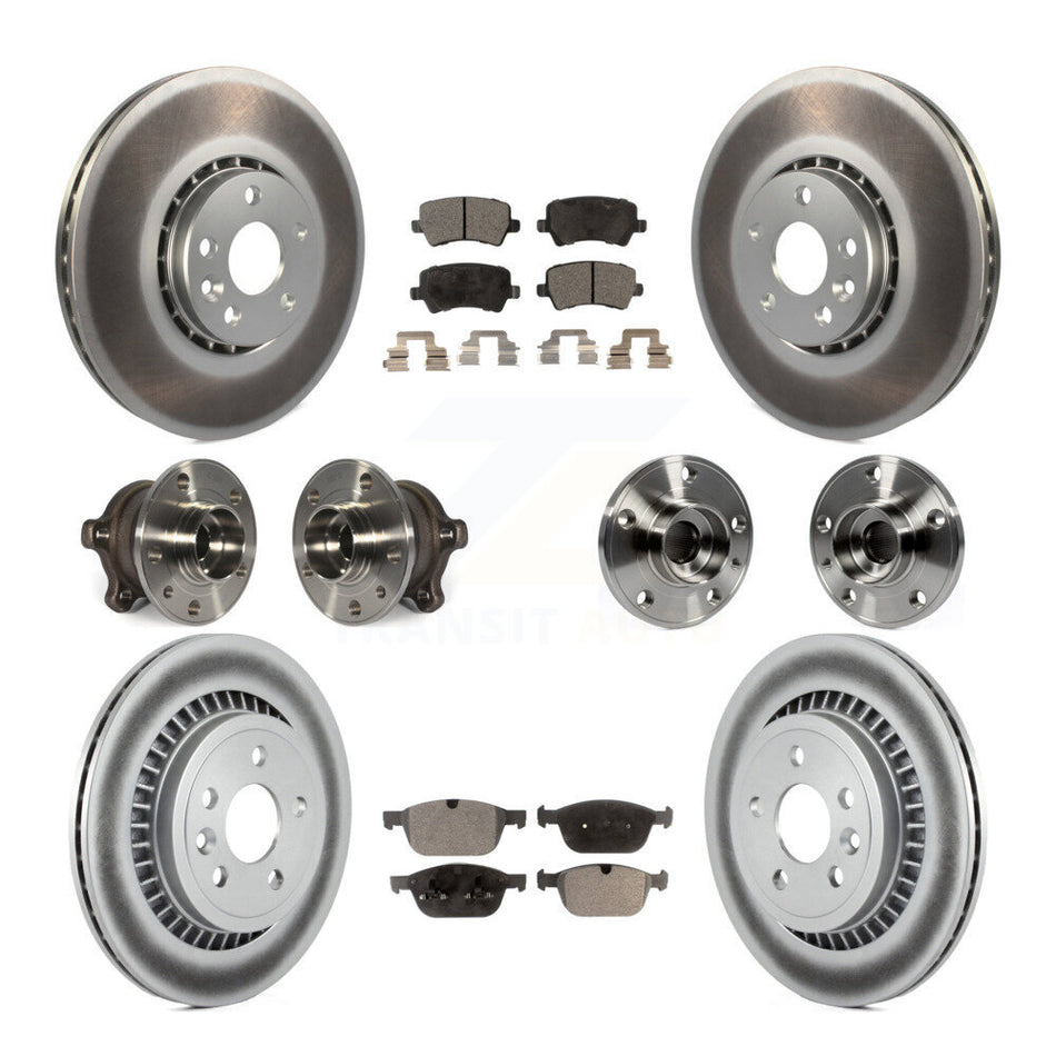 Front Rear Hub Bearings Assembly Coated Disc Brake Rotors And Semi-Metallic Pads Kit (10Pc) For 2010-2015 Volvo XC60 AWD KBB-111691