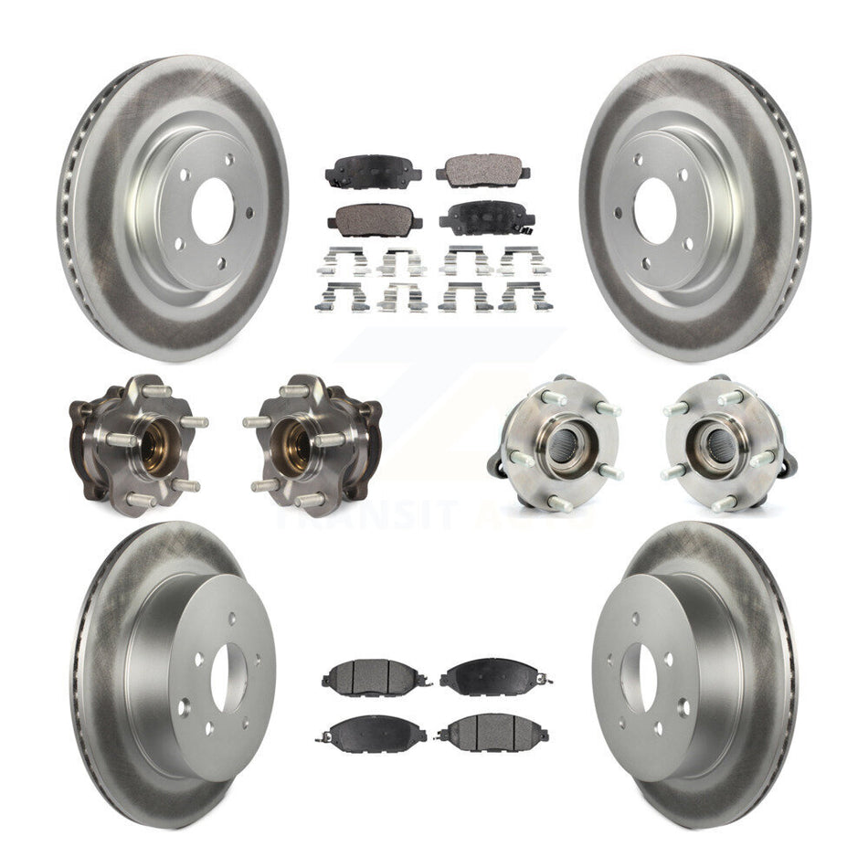 Front Rear Hub Bearings Assembly Coated Disc Brake Rotors And Semi-Metallic Pads Kit (10Pc) For Nissan Pathfinder Murano INFINITI QX60 JX35 KBB-111705