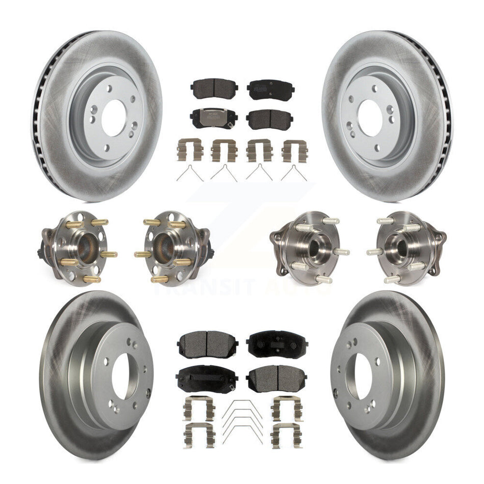 Front Rear Hub Bearings Assembly Coated Disc Brake Rotors And Semi-Metallic Pads Kit (10Pc) For Kia Optima With Manual Parking KBB-111713