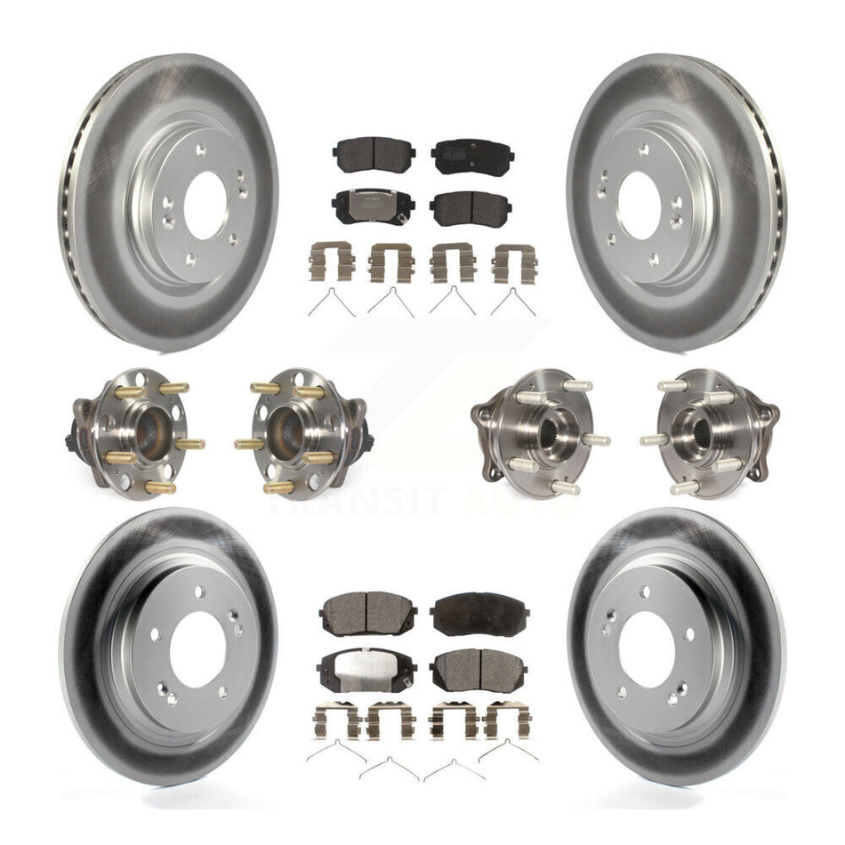 Front Rear Hub Bearings Assembly Coated Disc Brake Rotors And Semi-Metallic Pads Kit (10Pc) For 2016 Kia Optima LX EX 1.6T with GAS engine With Electric Parking KBB-111720