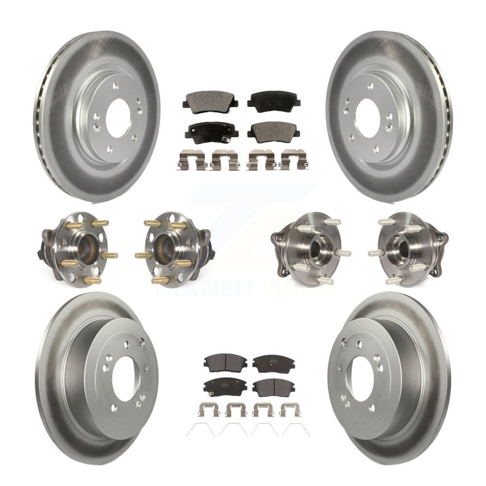 Front Rear Hub Bearings Assembly Coated Disc Brake Rotors And Semi-Metallic Pads Kit (10Pc) For Hyundai Tucson Kia Sportage KBB-111721