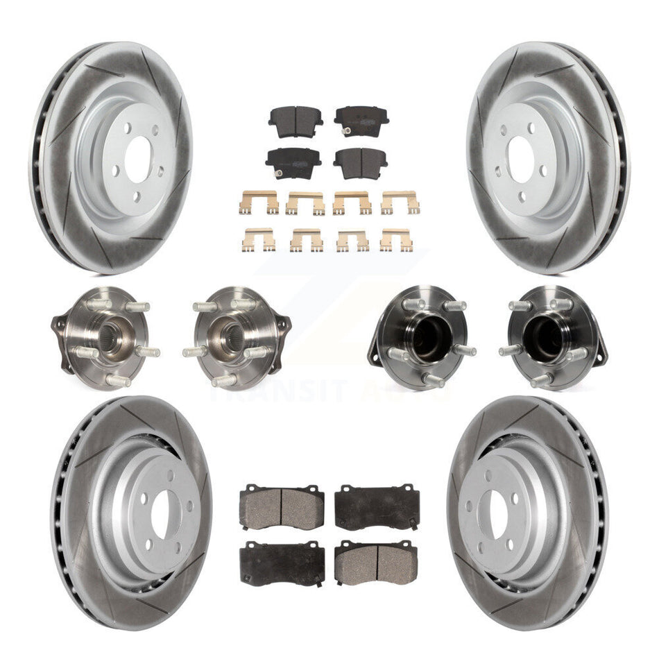 Front Rear Hub Bearings Assembly Coated Disc Brake Rotors And Semi-Metallic Pads Kit (10Pc) For 2015 Dodge Charger R T Scat Pack with RWD 6.4L KBB-111730