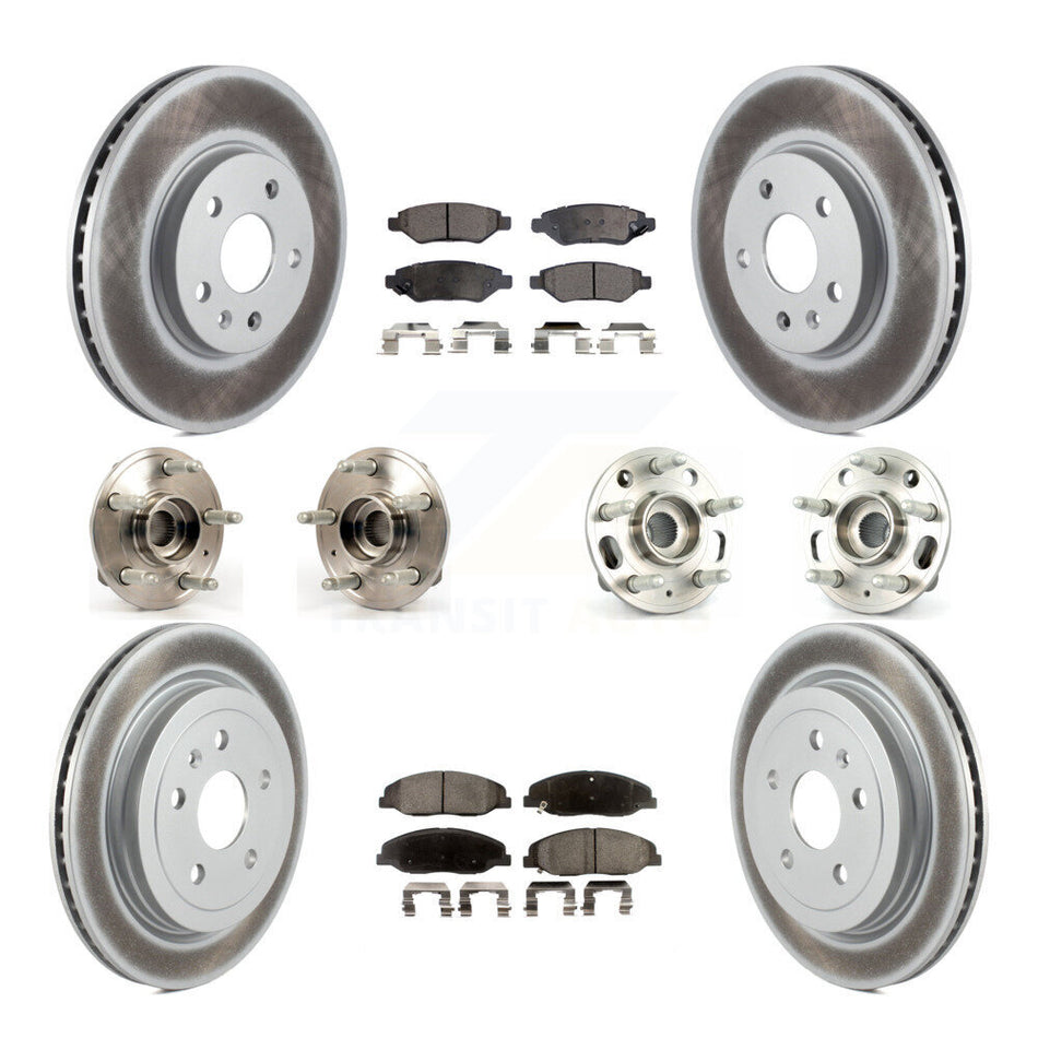 Front Rear Hub Bearings Assembly Coated Disc Brake Rotors And Semi-Metallic Pads Kit (10Pc) For Cadillac CTS Without Heavy Duty Brakes KBB-111748