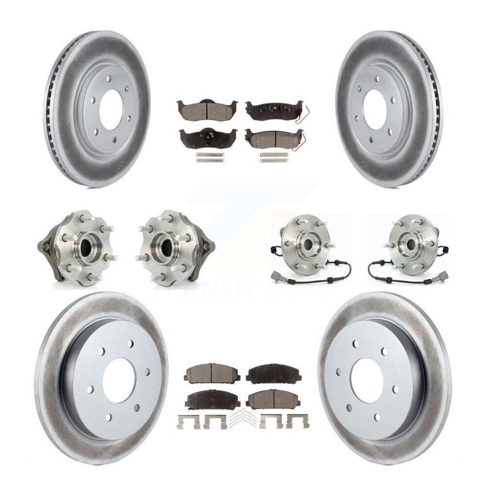Front Rear Hub Bearings Assembly Coated Disc Brake Rotors And Semi-Metallic Pads Kit (10Pc) For 2008 Nissan Armada AWD 4WD With Internal ABS KBB-111750