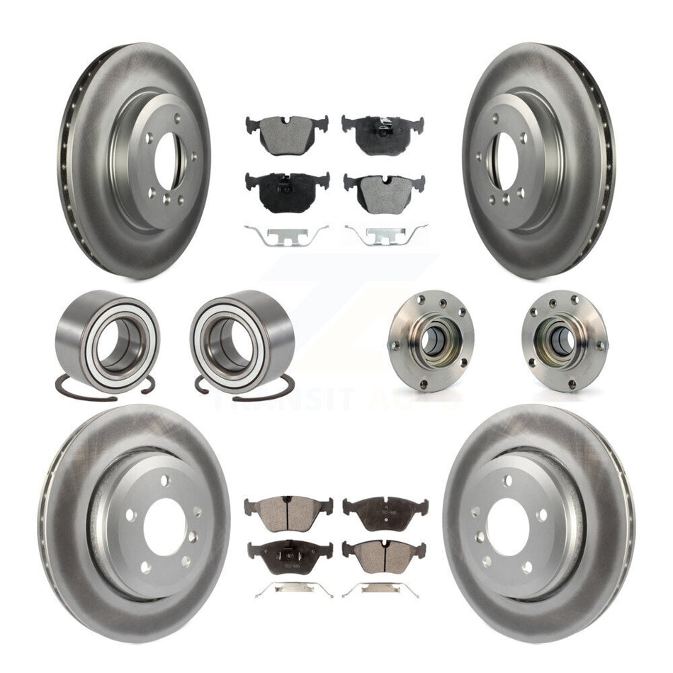 Front Rear Wheel Hub Bearings Assembly Coated Disc Brake Rotors And Semi-Metallic Pads Shoes Kit (10Pc) For 2001-2005 BMW 330Ci 330i KBB-111765