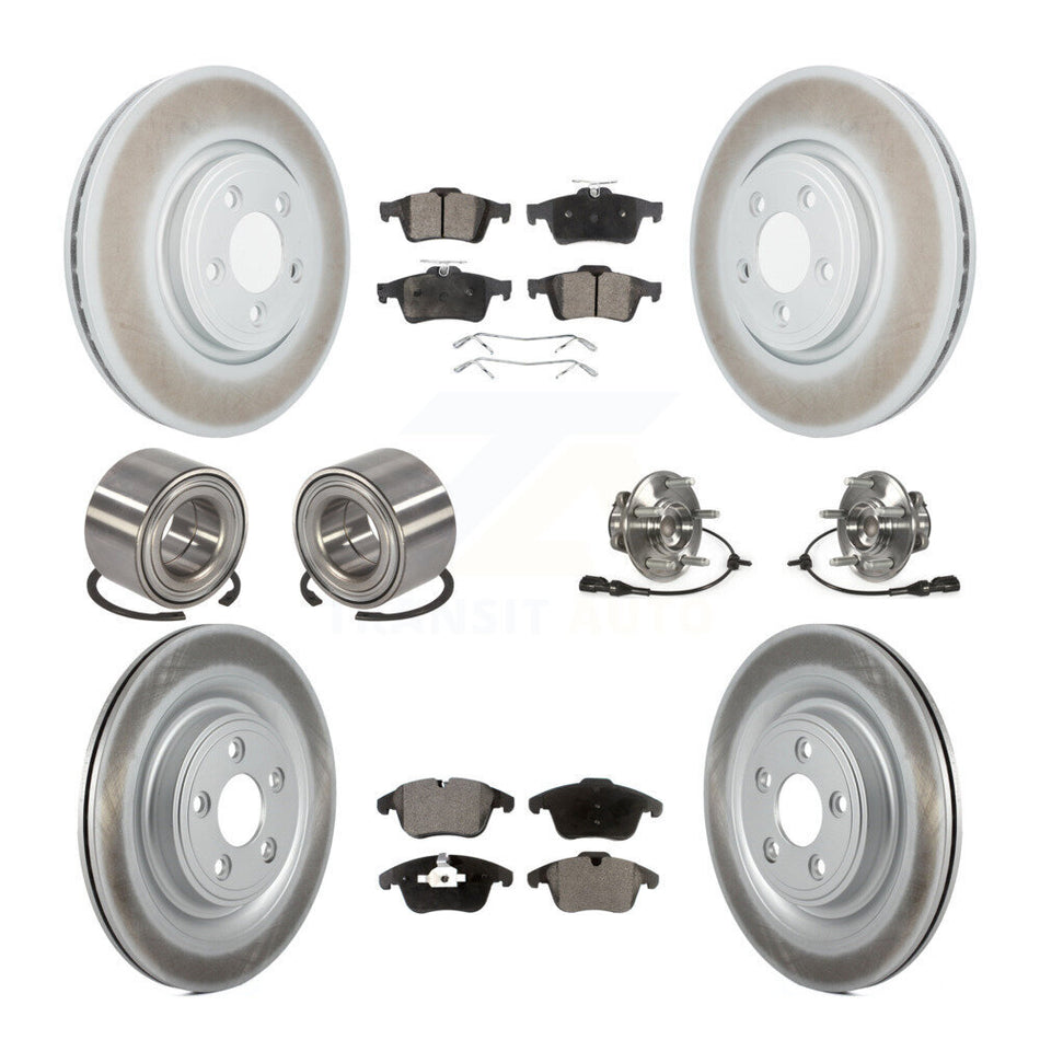 Front Rear Hub Bearing Assembly Coated Disc Brake Rotors And Semi-Metallic Pads Shoe Kit (10Pc) For 2007-2008 Jaguar S-Type Base with Naturally Aspirated With 35.43" ABS Cord KBB-111774