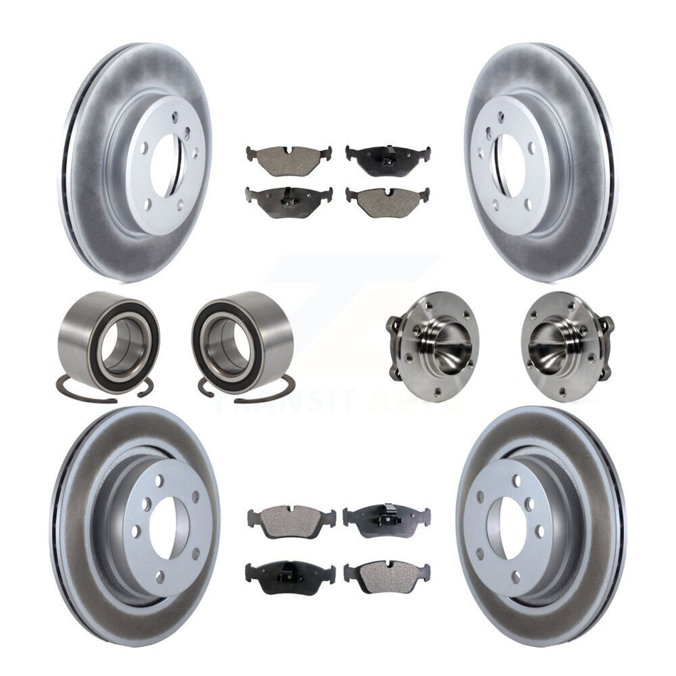 Front Rear Wheel Hub Bearings Assembly Coated Disc Brake Rotors And Semi-Metallic Pads Shoes Kit (10Pc) For 2006 BMW 325Ci KBB-111819