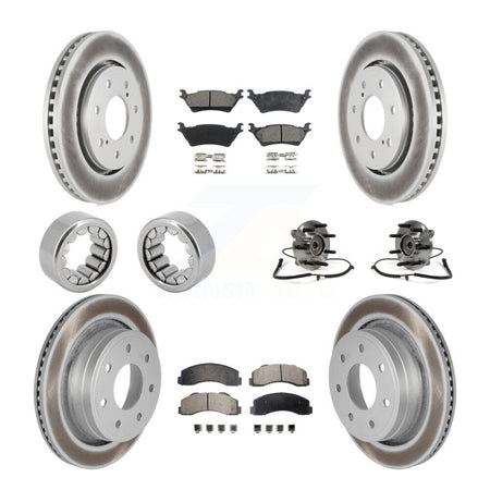 Front Rear Hub Bearing Coated Brake Rotor And Pad Shoe Kit (10Pc) For 2014 Ford F-150 4WD KBB-111861