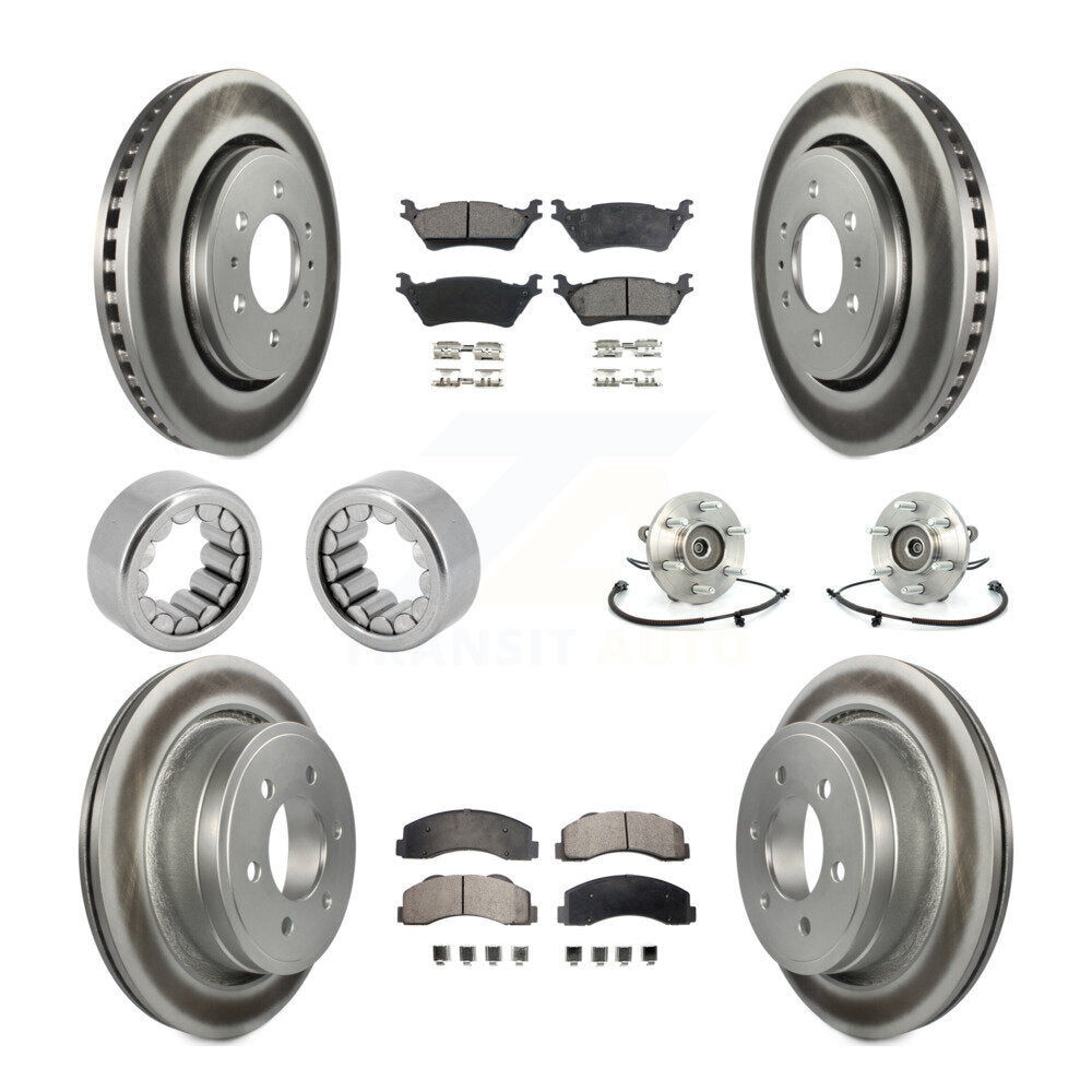 Front Rear Hub Bearing Coated Brake Rotor And Pad Shoe Kit (10Pc) For 2014 Ford F-150 4WD KBB-111913