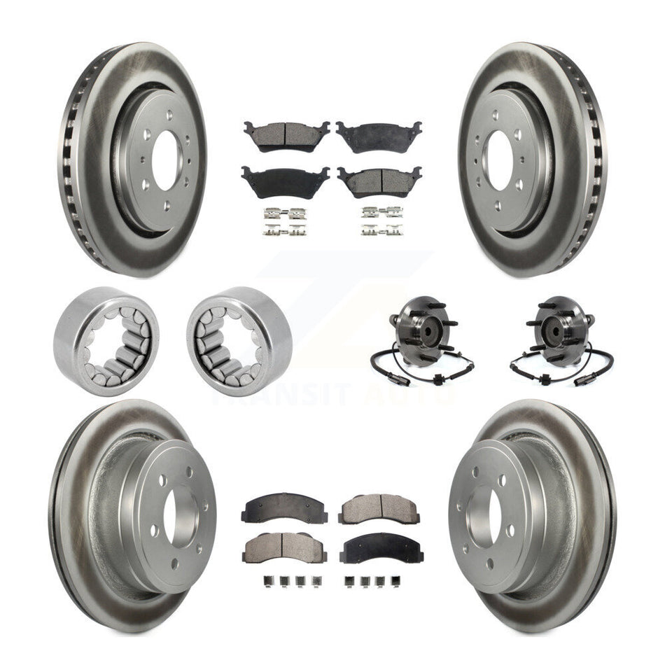 Front Rear Hub Bearing Coated Brake Rotor And Pad Shoe Kit (10Pc) For 2014 Ford F-150 RWD KBB-111915