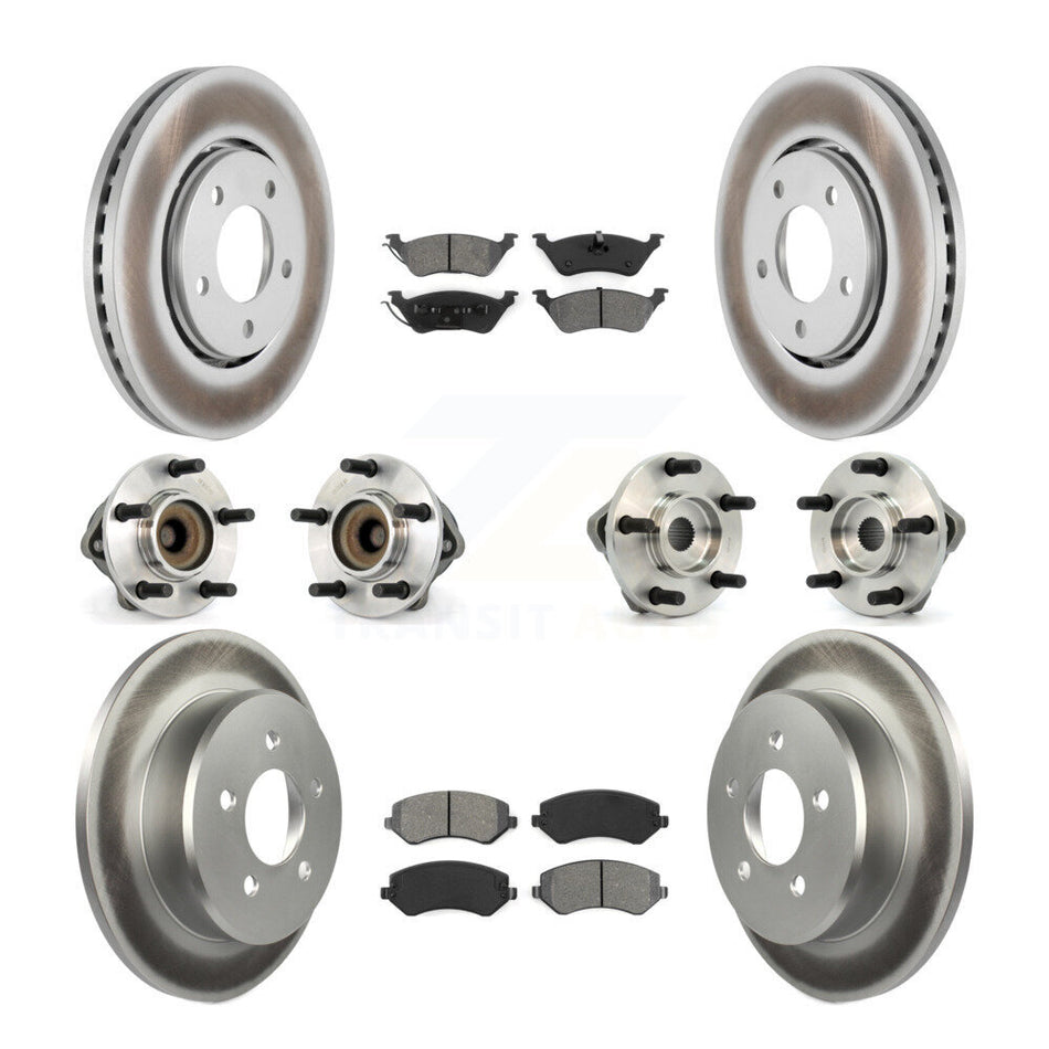 Front Rear Hub Bearings Assembly Coated Disc Brake Rotors And Semi-Metallic Pads Kit (10Pc) For Dodge Chrysler Town & Country Grand Caravan Voyager KBB-111978