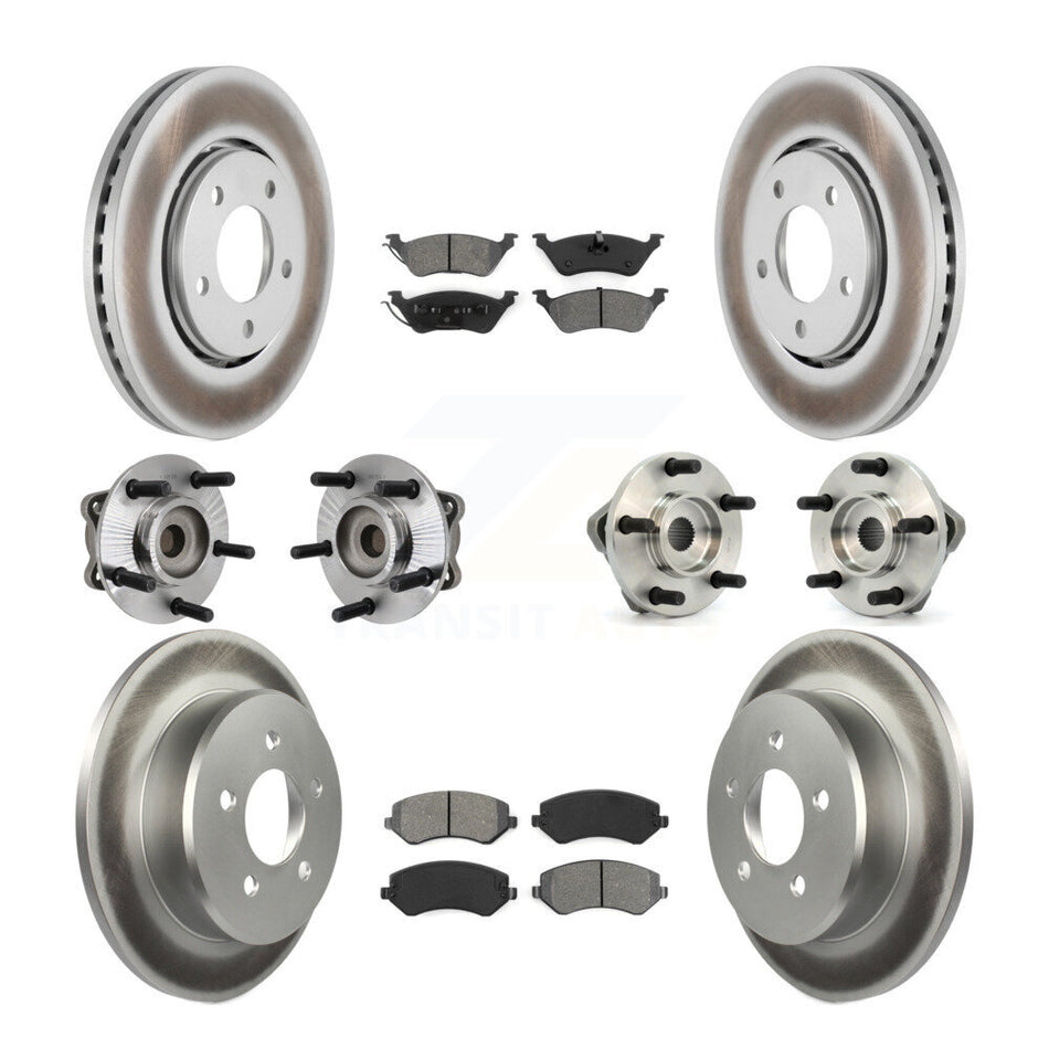 Front Rear Hub Bearings Assembly Coated Disc Brake Rotors And Semi-Metallic Pads Kit (10Pc) For Chrysler Town & Country Dodge Grand Caravan KBB-111981