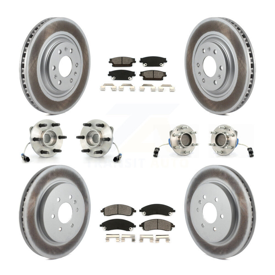 Front Rear Hub Bearings Assembly Coated Disc Brake Rotors And Semi-Metallic Pads Kit (10Pc) For Cadillac SRX RWD KBB-111997