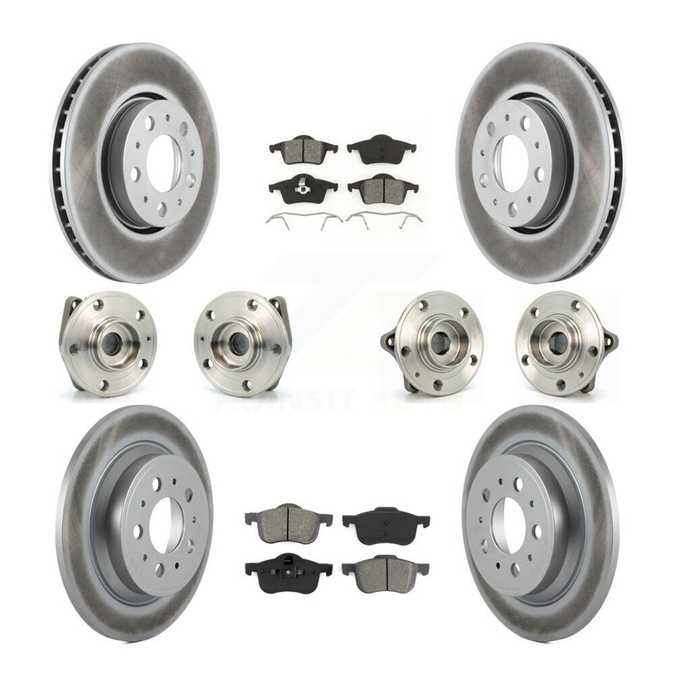 Front Rear Hub Bearings Assembly Coated Disc Brake Rotors And Semi-Metallic Pads Kit (10Pc) For Volvo S60 XC70 V70 S80 KBB-112006