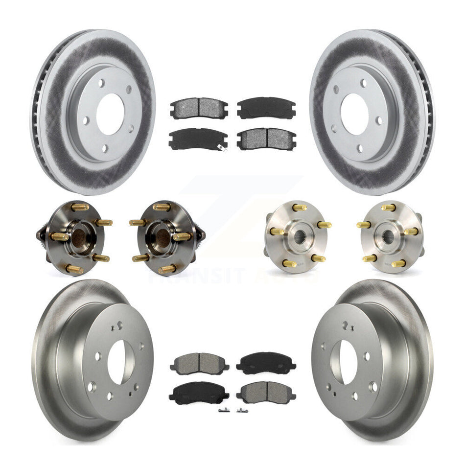 Front Rear Hub Bearings Assembly Coated Disc Brake Rotors And Semi-Metallic Pads Kit (10Pc) For Mitsubishi Galant KBB-112010