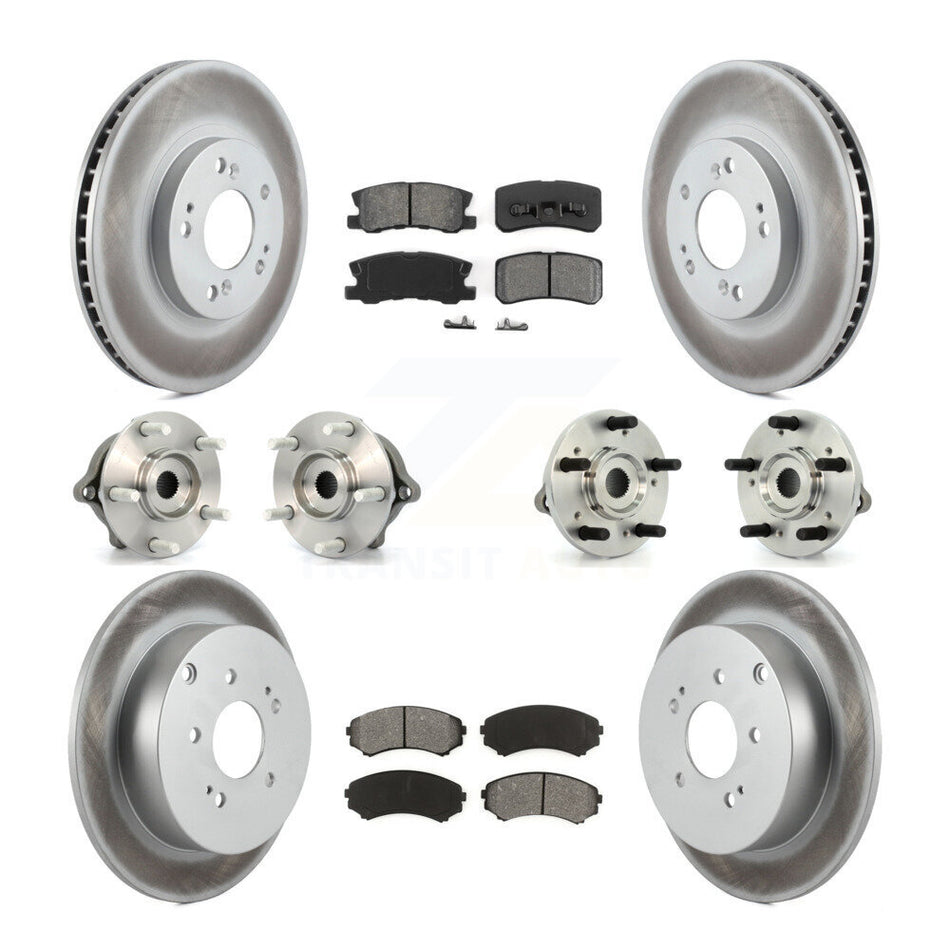 Front Rear Hub Bearings Assembly Coated Disc Brake Rotors And Semi-Metallic Pads Kit (10Pc) For Mitsubishi Endeavor AWD KBB-112021