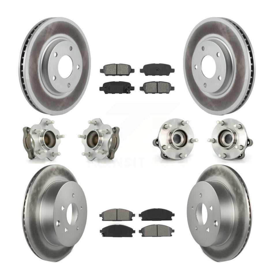 Front Rear Hub Bearings Assembly Coated Disc Brake Rotors And Semi-Metallic Pads Kit (10Pc) For 2004-2009 Nissan Quest KBB-112022