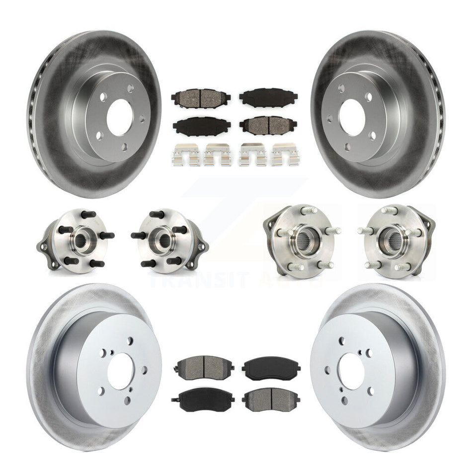 Front Rear Hub Bearings Assembly Coated Disc Brake Rotors And Semi-Metallic Pads Kit (10Pc) For 2005 Subaru Legacy i Limited With 277mm Diameter Rotor KBB-112023