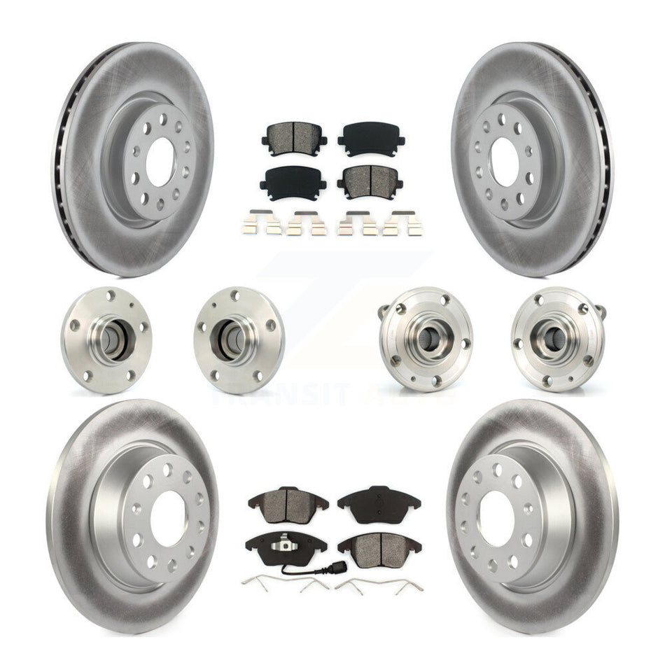 Front Rear Hub Bearings Assembly Coated Disc Brake Rotors And Semi-Metallic Pads Kit (10Pc) For Volkswagen CC Passat KBB-112055