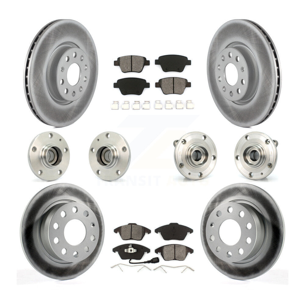 Front Rear Hub Bearing Coated Brake Rotor Pads Kit (10Pc) For 17-18 Volkswagen Jetta 2.0L KBB-112057