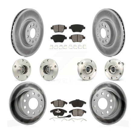 Front Rear Hub Bearing Coated Brake Rotor Pads Kit (10Pc) For 17-18 Volkswagen Jetta 2.0L KBB-112057