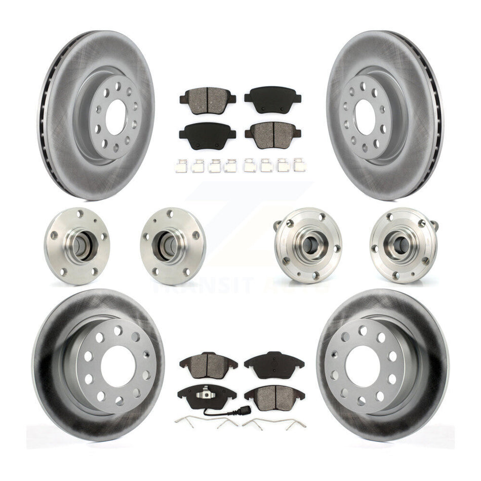 Front Rear Hub Bearing Coated Brake Rotor Pads Kit (10Pc) For 17-18 Volkswagen Jetta 2.0L KBB-112057