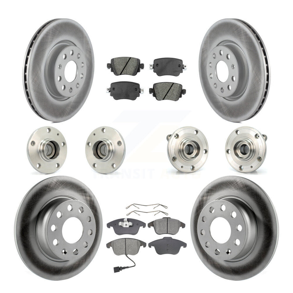 Front Rear Hub Bearings Assembly Coated Disc Brake Rotors And Semi-Metallic Pads Kit (10Pc) For Volkswagen Passat KBB-112061