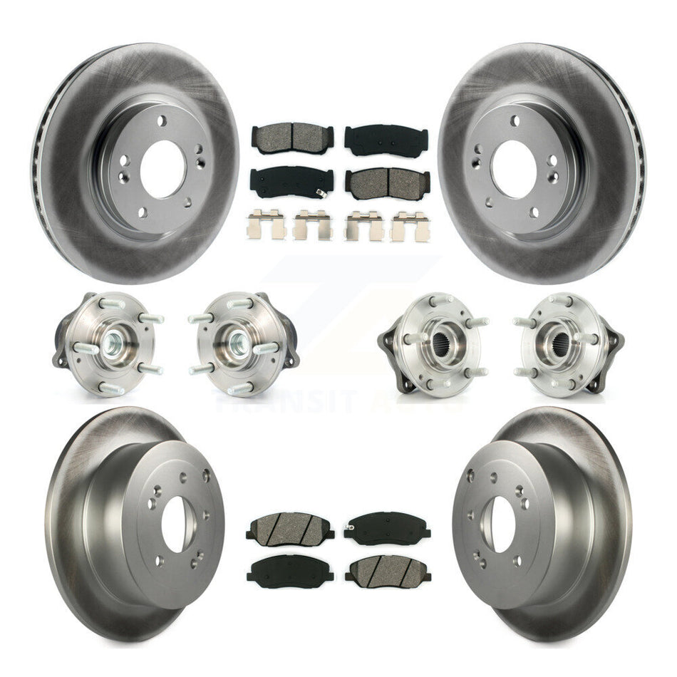Front Rear Hub Bearings Assembly Coated Disc Brake Rotors And Semi-Metallic Pads Kit (10Pc) For 2007-2009 Hyundai Santa Fe FWD KBB-112069