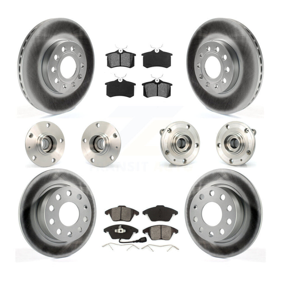 Front Rear Hub Bearings Coated Disc Brake Rotors And Semi-Metallic Pads Kit (10Pc) For 2014 Volkswagen Beetle Base Highline Comfortline with 2.5L With 253mm Diameter Rotor KBB-112090