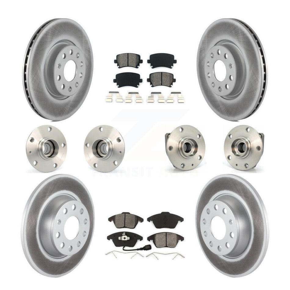 Front Rear Hub Bearings Assembly Coated Disc Brake Rotors And Semi-Metallic Pads Kit (10Pc) For Volkswagen GTI Audi A3 KBB-112094