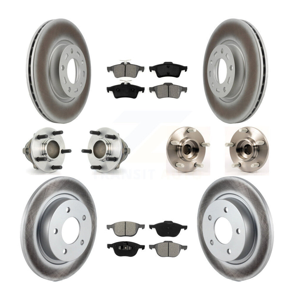 Front Rear Hub Bearings Assembly Coated Disc Brake Rotors And Semi-Metallic Pads Kit (10Pc) For Mazda 3 2.3L with 4-Wheel ABS KBB-112101