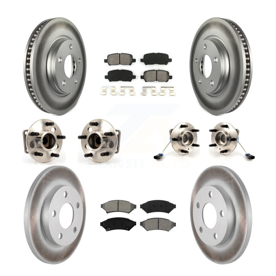 Front Rear Hub Bearings Assembly Coated Disc Brake Rotors And Semi-Metallic Pads Kit (10Pc) For Pontiac Grand Prix Buick LaCrosse Allure KBB-112106