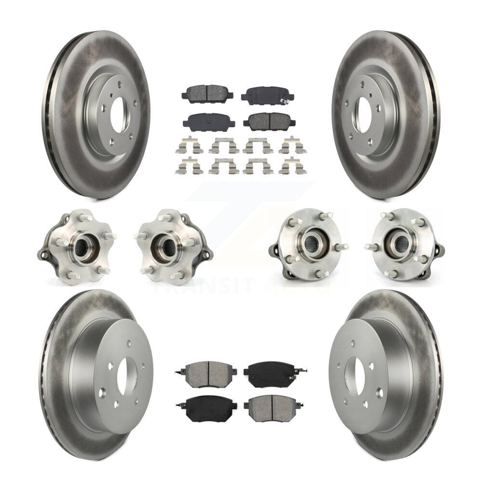 Front Rear Hub Bearings Assembly Coated Disc Brake Rotors And Semi-Metallic Pads Kit (10Pc) For 2005-2007 Nissan Murano AWD KBB-112116