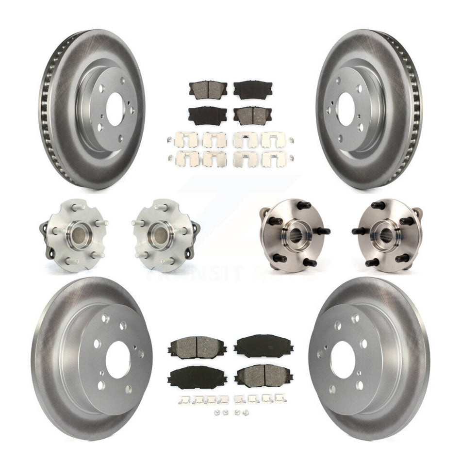 Front Rear Hub Bearings Assembly Coated Disc Brake Rotors And Semi-Metallic Pads Kit (10Pc) For Toyota RAV4 With 3rd Row Seating KBB-112134