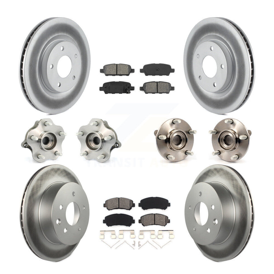 Front Rear Hub Bearings Assembly Coated Disc Brake Rotors And Semi-Metallic Pads Kit (10Pc) For 2008-2013 Nissan Rogue AWD KBB-112141