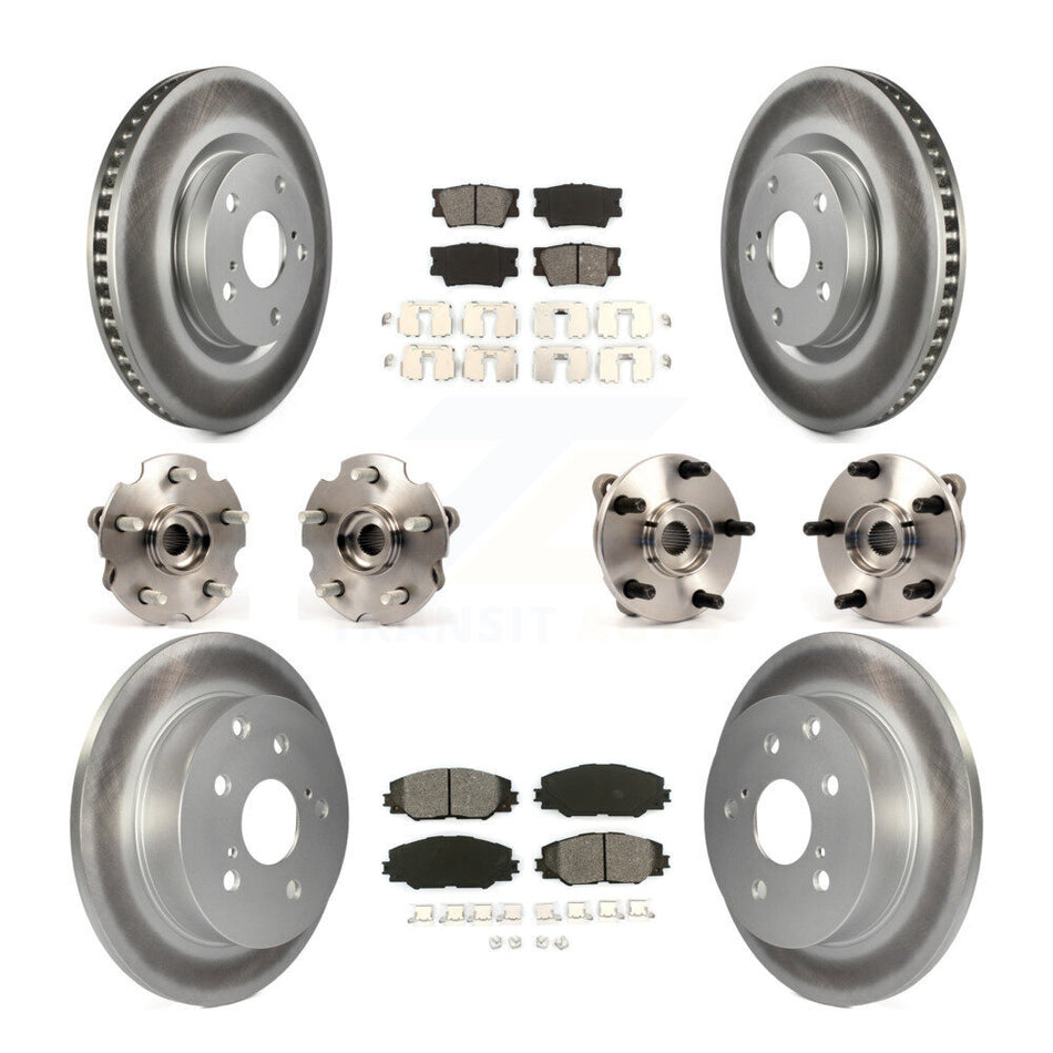 Front Rear Hub Bearings Assembly Coated Disc Brake Rotors And Semi-Metallic Pads Kit (10Pc) For Toyota RAV4 With 3rd Row Seating KBB-112144