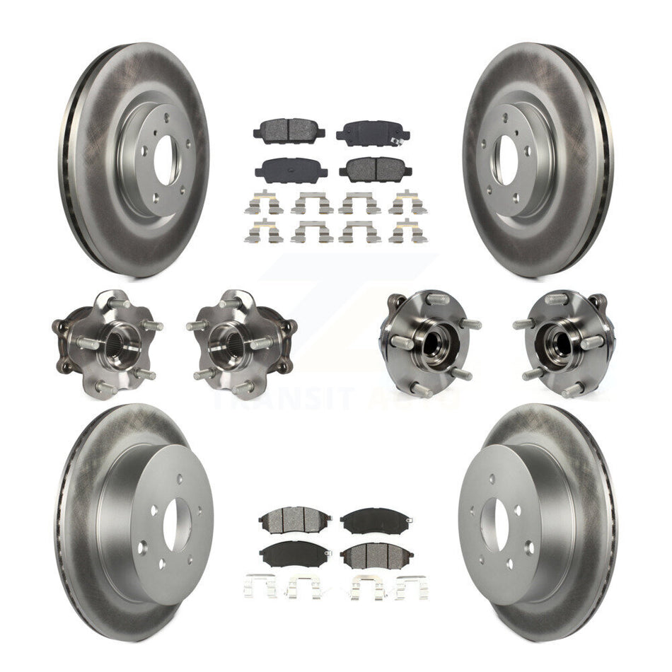 Front Rear Hub Bearings Assembly Coated Disc Brake Rotors And Semi-Metallic Pads Kit (10Pc) For INFINITI QX70 M37 Q70 Q70L M56 M35h KBB-112149