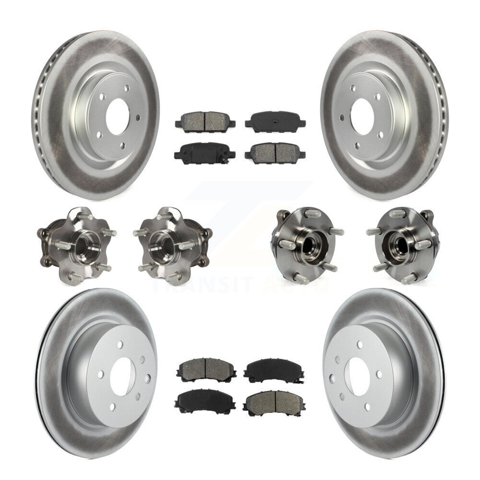 Front Rear Hub Bearings Assembly Coated Disc Brake Rotors And Semi-Metallic Pads Kit (10Pc) For 2016-2017 INFINITI QX50 RWD KBB-112158