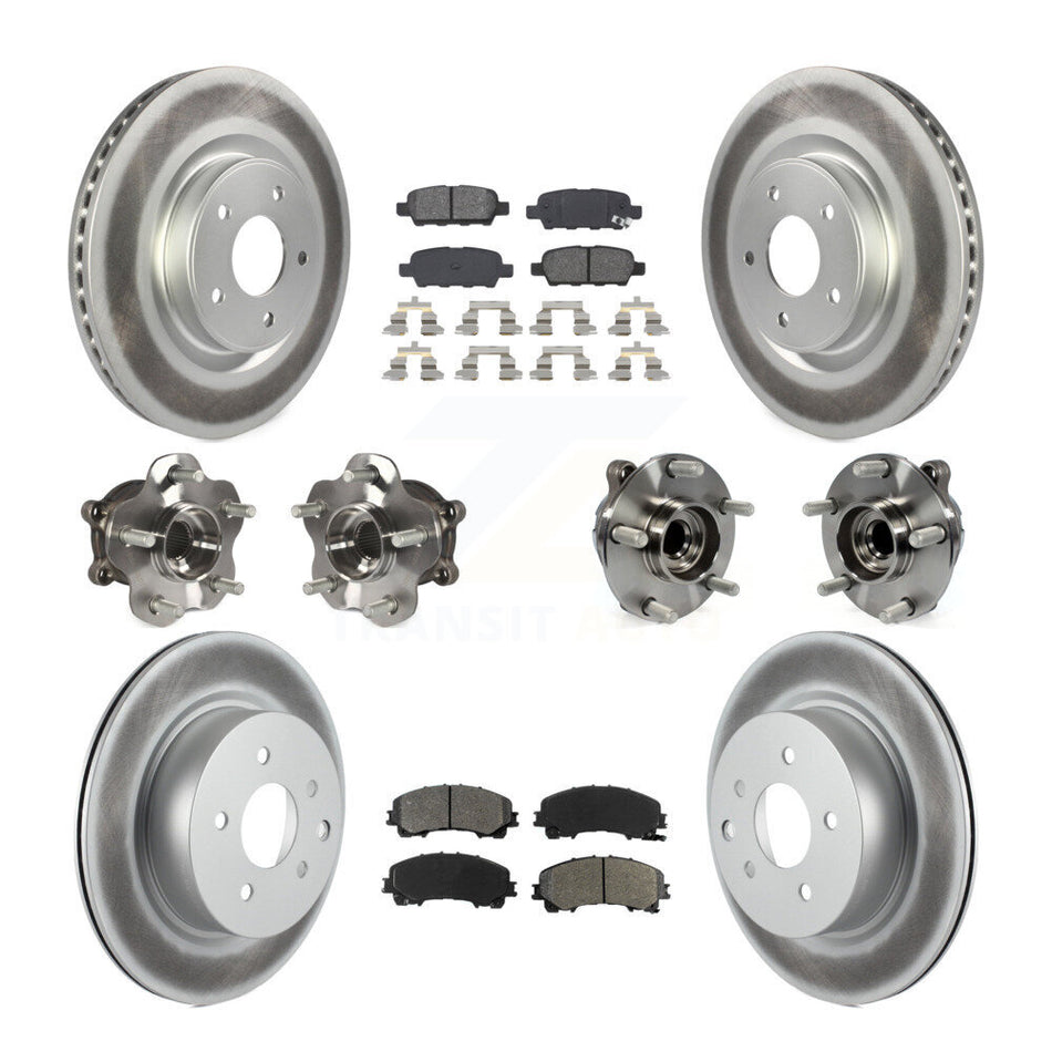 Front Rear Hub Bearings Assembly Coated Disc Brake Rotors And Semi-Metallic Pads Kit (10Pc) For 2016-2017 INFINITI QX50 RWD KBB-112158