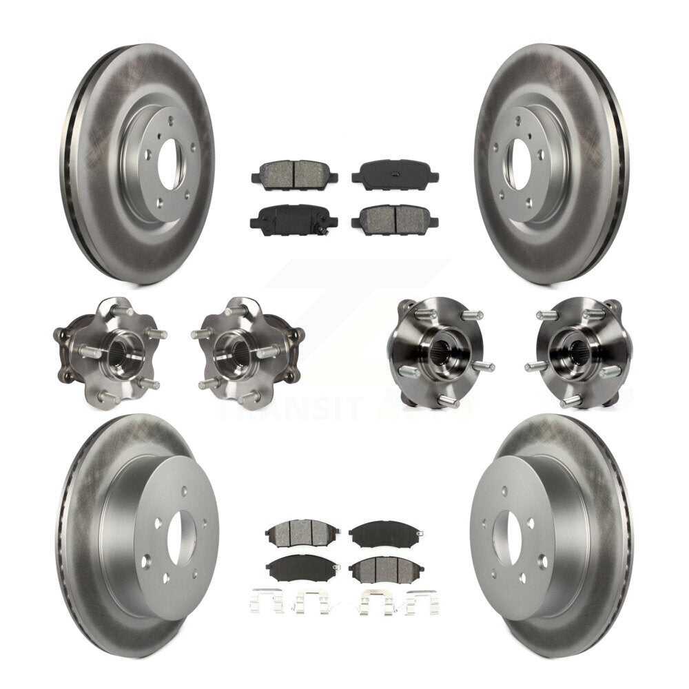 Front Rear Hub Bearing Coated Brake Rotor Pads Kit (10Pc) For 2015-2017 INFINITI QX70 AWD KBB-112159