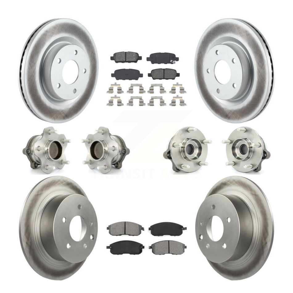 Front Rear Hub Bearings Assembly Coated Disc Brake Rotors And Semi-Metallic Pads Kit (10Pc) For Nissan Altima KBB-112170
