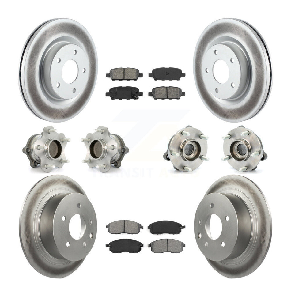 Front Rear Hub Bearings Assembly Coated Disc Brake Rotors And Semi-Metallic Pads Kit (10Pc) For Nissan Altima KBB-112172